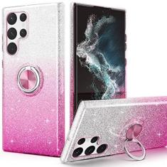 Imagem de PeeTep Capa para Galaxy S22 Ultra, Capa Slim Fit Glitter Brilhante com Suporte de Anel de 360° Suporte Magnético para Carro Absorvente de Choque Capa Durável para Galaxy S22 Ultra 17.3 cm para Meninas