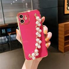 Imagem de Luxo chapeamento pérola corrente capa macia para iphone 13 12 pro max 11 xs x xr 7 8 plus mini se 2 glitter capa de silicone, rosa, para iphone 12 promax