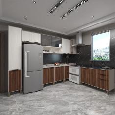 Imagem de Cozinha Completa 8Peças C Vidro Tampos S Pia Stylo Luciane Móveis Cinammon-teka ártico-escarlate