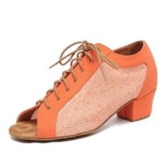 Imagem de SWDZM Sapatos femininos de dança latina com cadarço salsa tango, tênis para prática de dança, modelo L595, Sola de camurça L595-salto laranja de 3,8 cm, 35