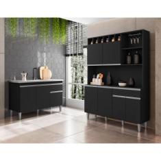 Imagem de Balcão Gabinete Roma 3 Portas + Kit Berlim 130cm Compacta C/ Nichos Pr