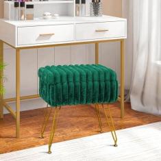 Imagem de xuperbonus Banqueta de pele sintética com otomana de armazenamento, cadeira de penteadeira para sala de maquiagem, banquetas de penteadeira para quarto, apoio para os pés com pernas de metal e como