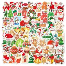 Imagem de 100 peças de adesivos de enfeites modernos de Natal para laptop, garrafas de água, envelopes, etiquetas de presentes, artesanato, janelas, snowboard, adesivos de vinil a laser de Natal para crianças,