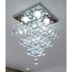 Imagem de LUSTRE DE CRISTAL PARA QUARTO,SALA,BASE DE INOX ESPELHADO DE 30X30CM,COM 40CM DE ALTURA