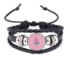 Imagem de DIYthinker Pulseira de picolé rosa melancia com contas de couro trançado, pulseira de picolé