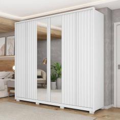 Imagem de Guarda-Roupa Casal Decimus 6 Portas 4 Gavetas com Espelho Ripado Branco - Caemmun
