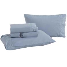 Imagem de Jogo De Cama Casal Bordado Ingles Rozac Golden Azul