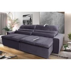 Imagem de Sofá Retrátil Reclinável Patagônia 2,50m Suede Velut Cinza c/ Molas no Assento - King House