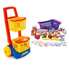 Imagem de Kit Carrinho Compras Supermercado + Cesta Minhas Comprinhas - Usual Br
