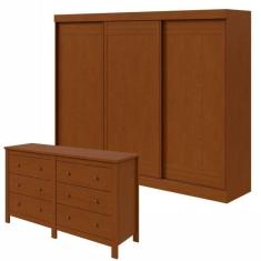 Imagem de Conjunto de Guarda-Roupa 3 Portas 4 Gavetas Nice e Cômoda 6 Gavetas 162x92cm Maggiore New  Frassino/Off White