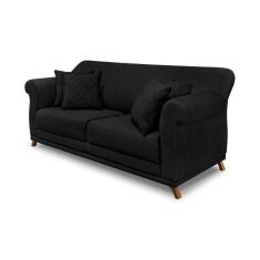 Imagem de Sofá 3 Lugares Pé De Madeira Julieta 220 Cm Suede S04 - D`rossi Cor Preto