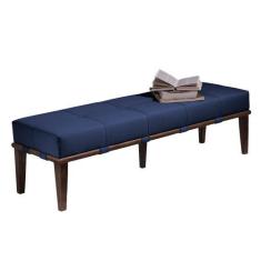 Imagem de Recamier Decorativo 160cm Martínez Veludo Pés Madeira Azul/Imbúia G62