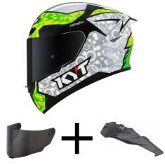 Imagem de Capacete KYT TT Course Arbolino Cinza e Verde Mais Viseira Fumê e Spoiler Fumê