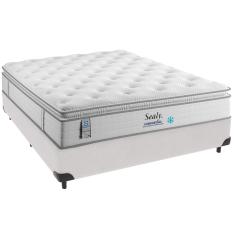 Imagem de Cama Box Branco e Colchão Confort Gel Molas Ensacadas com Pillow Top Casal Sealy