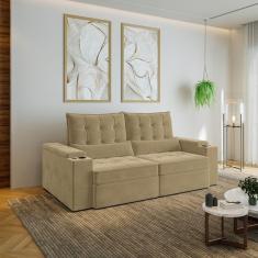 Imagem de Sofá Retrátil e Reclinável com Porta Copos e Usb 3 Lugares 220cm Embaúba Extra Cabecasa Madeiramadei Palha Diamante