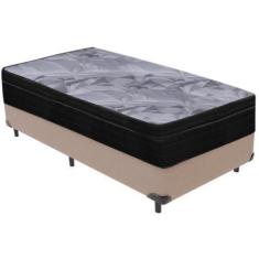 Imagem de Cama Box Bege e Colchão Airtech Pampa Molas ensacadas Solteiro Ortobom