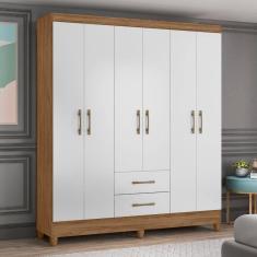 Imagem de Guarda Roupa Casal Panamá 6 Portas Naturale Branco Moval