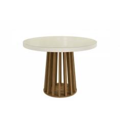 Imagem de Mesa p/ Cozinha Lavanda c/ Tampo Madeirado c/ Vidro 105x105cm Nogueira/Off White/Vidro Off White - Kappesberg