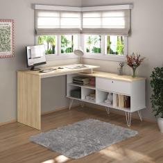 Imagem de Escrivaninha Em L Mesa Office Com Nichos E Porta Dubai Carvalho-branco