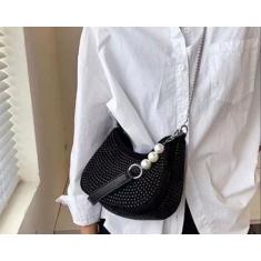 Imagem de Bolsa De Strass Luxo Com Duas Alças Curta E Longa Detalhe Pérolas Meia