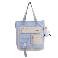 Imagem de Bolsa tiracolo Kawaii com acessórios Kawaii para meninas, linda bolsa de ombro à prova d'água para laptop, bolsa escolar para estudantes, Azul