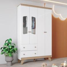 Imagem de Guarda Roupa Infantil 4 Portas 2 Gavetas Retrô Theo Espresso Móveis Branco/Jequitibá HP