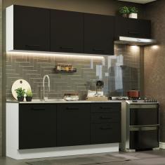 Imagem de Cozinha Completa Madesa Agata 260002 com Armário e Balcão (Sem Tampo e Pia) - Branco/Preto