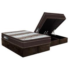 Imagem de Cama Box Baú King: Colchão Ortopédico Ortobom Wood Light + Base CRC Suede Brown(186x198)