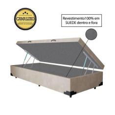 Imagem de Cama Box Baú Luxo Blindado Solteiro Nk Camas Suede Bege 49X88x188