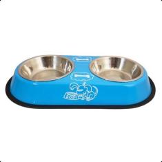 Imagem de BolaAzul, Comedouro Duplo Gato Cachorro Tigela Inox Antiderrapante Peq