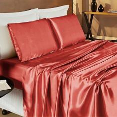 Imagem de Jogo De Cama Lençol Romance Casal King Tecido Cetim Charmousse Toque Suave - Telha