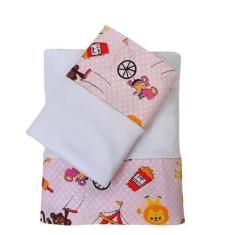 Imagem de Jogo De Lençol Mini Cama 3 Peças Malha 100% Algodão Circo Rosa Com Mal