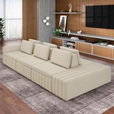 Imagem de Sofá Ilha com Encosto e Almofadas Móveis Olimpo 335cm Modulado Linho Bege G45 - Gran Belo