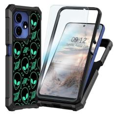 Imagem de Qindaiwen Capa para celular Boost Celero 3 Plus com protetor de tela de vidro temperado, resistente à prova de choque, estrutura de camada dupla, capa protetora de silicone TPU para Celero5G Plus
