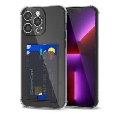 Imagem de Svanove Capa de telefone para iPhone 13 Pro com suporte para cartão, capa carteira transparente transparente para cartão de crédito e dinheiro, capa fina de silicone TPU macio e flexível para