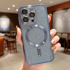 Imagem de Com protetor de lente capa de telefone galvanizada para iPhone 15 14 13 12 11 Pro Max para capa de glitter para carga sem fio, azul claro, para iPhone 11