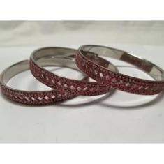 Imagem de pulseira bracelete de metal com glitter com espelhos kit 3pç vermelho