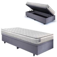Imagem de Base Box Baú 88x188 Suede Cinza com Colchão Hanover Inducol