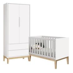 Imagem de Jogo De Quarto Classic Guarda Roupa 2 Portas E Berço Branco Fosco Com