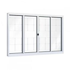 Imagem de Janela de Aço de Correr 100x150cm 4 Folhas com Grade e Vidro Liso Riobras Branco