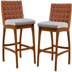 Imagem de Kit 02 Banquetas Altas Mila Camel Linho Cinza