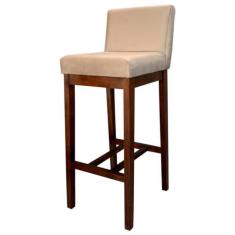 Imagem de Banqueta Estofada para Bancada Alta Lisboa Madeira Capuccino Suede Bege CCS