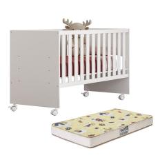 Imagem de Berço Doce Sonho Reto com Rodízios e Colchão Supreme - Qmovi Branco