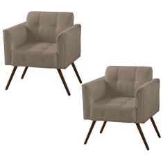Imagem de Kit 02 Poltronas Decorativa Bia Couro Bege 66 - Gran Belo