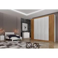Imagem de Guarda Roupa Casal 6 Portas 8 Gavetas Santoro Ripado Móveis Novo Horizonte - Branco/Cumaru Ripado