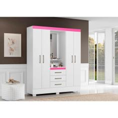 Imagem de Guarda Roupa Casal Capelinha Com Espelho Paris Branco / Rosa - Aramóveis