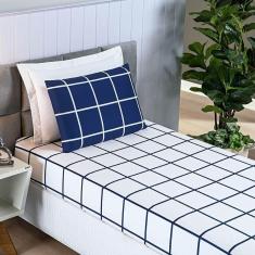 Imagem de Jogo De Cama Lençol Minimalista Solteiro 02 Peças Micropercal 200 Fios Premium Azul Marinho