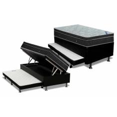 Imagem de Cama Box Baú c/Auxiliar Solteiro: Colchão Molas Ortobom Nanolastic Light + Base CRC Courano Black(88x188)