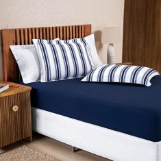 Imagem de Jogo De Lençol Algodão King Marin 03 Peças Marinho - Bia Enxovais