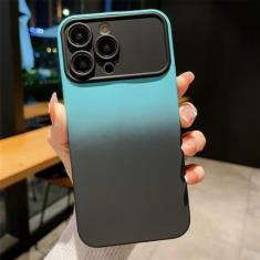 Imagem de Capa de silicone macio gradiente de luxo para iPhone 15 14 13 12 11 Pro Max 14Pro 13Pro Capa protetora completa para lente de câmera com janela grande, azul claro preto, para iPhone11 Pro Max